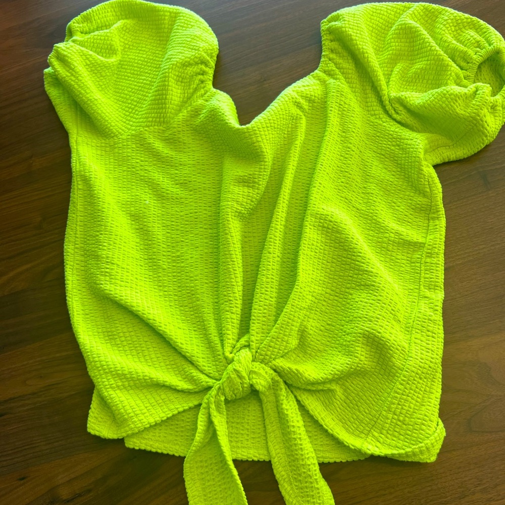 Loft shirt with tie in front, highlighter yellow, size small